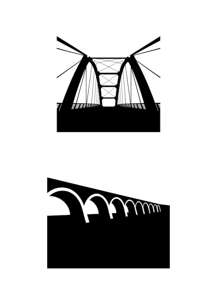 Vector crisp black silhouette of a bridge with clean edges and minimalistic design