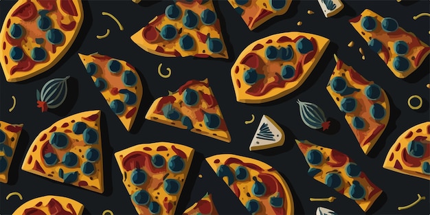 Crispy Crunch Vibrant Vector Pizza Pattern Wallpaper