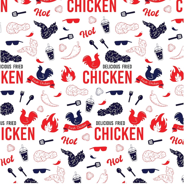 Crispy fried chicken retro seamless pattern fast food background