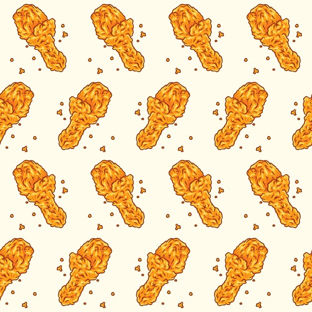 Crispy fried chicken seamless pattern. fast food pattern background