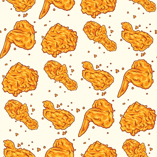 Crispy fried chicken seamless pattern. Fast food pattern background