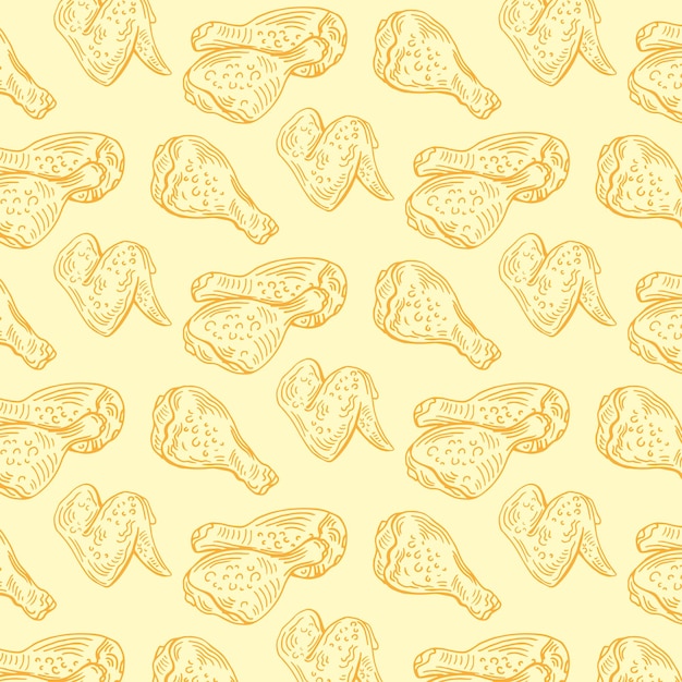 Vector crispy fried chicken seamless pattern. fast food pattern background