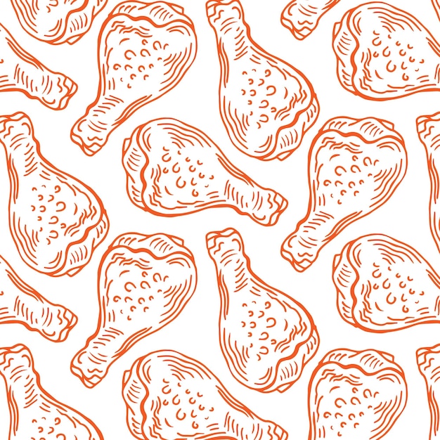 Crispy fried chicken seamless pattern vector