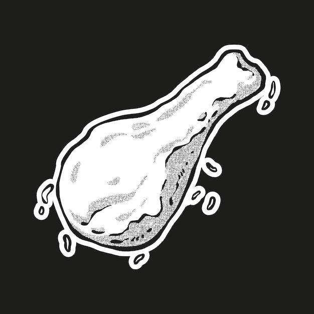 Vector crispy fried chicken thigh sketch black and white background