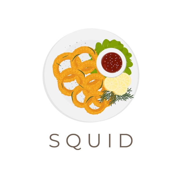 Crispy Fried Squid Rings Vector Illustration Logo With Sauce