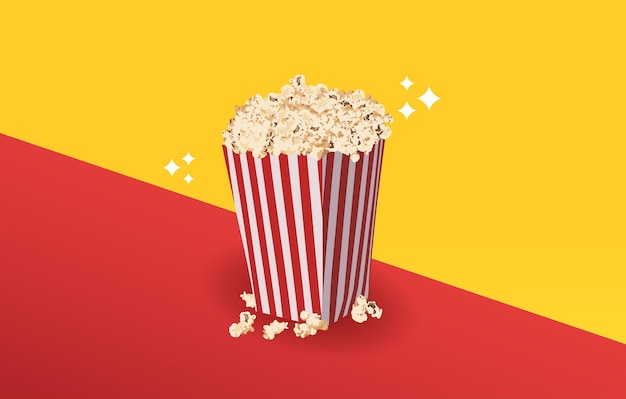 crispy popcorn snack vector with bucket and corn grains Sweet or salty cinema food advertisement