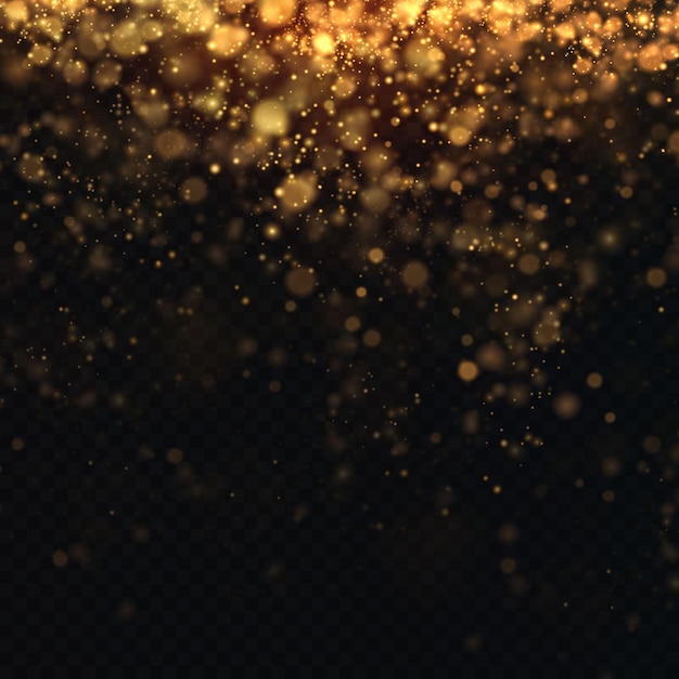 Vector cristmas gold sparkling dust with gold sparkling stars  transparent background. glittering texture.