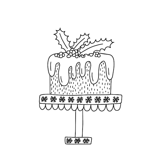 Cristmas ronde cake vectorillustratie Hand getekende kerst cake met maretak decor sketch