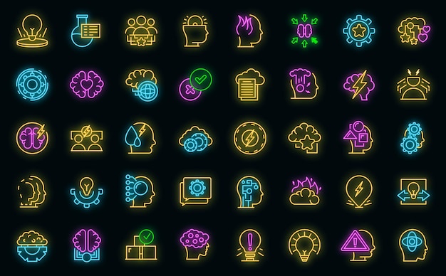 Critical thinking icons set outline vector Think brain vector neon