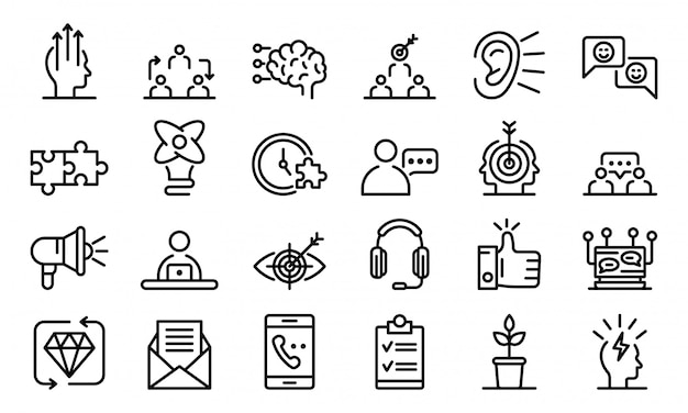 CRM icons set, outline style