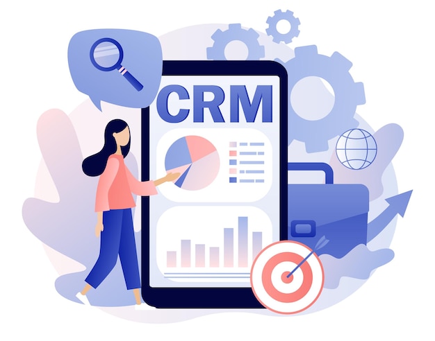 Crm solution in smartphone app customer relationship management concept business strategy