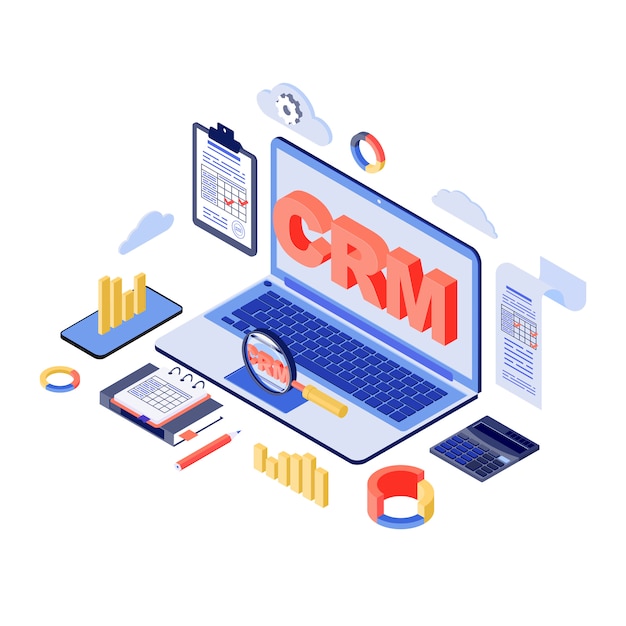 CRM system isometric vector illustration