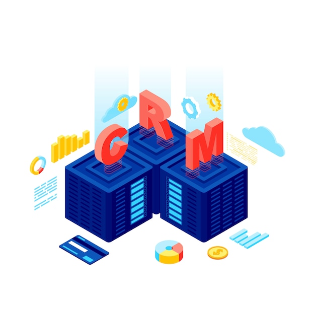 CRM system isometric vector illustration