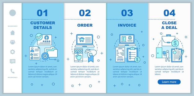 Modello vettoriale di pagine web mobili per l'onboarding del sistema crm