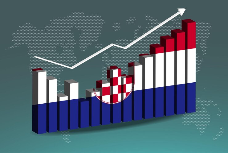 Vector croatia 3d bar chart graph with ups and downs increasing values upward rising arrow on data