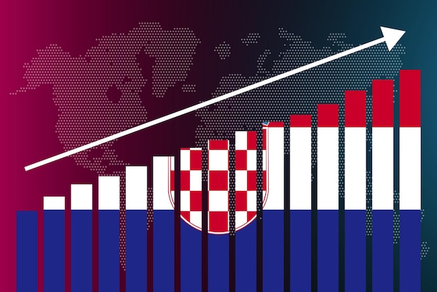 Croatia bar chart graph, increasing values, country statistics concept, Croatia flag on bar graph