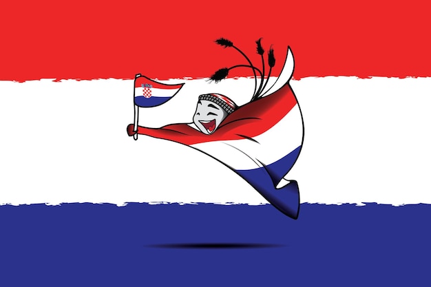 Флаг хорватии с векторной графикой талисмана чемпионата мира по футболу в катаре