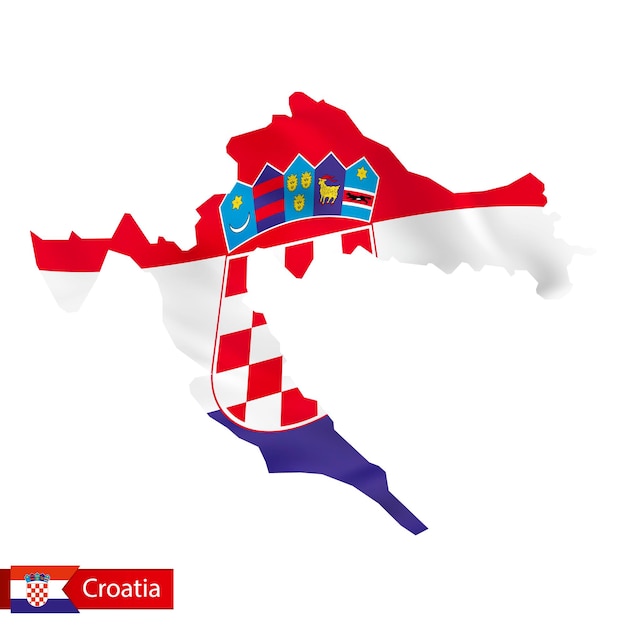 Croatia map with waving flag of Croatia