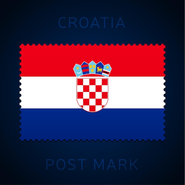 Почтовая марка Хорватии. Почтовая марка национального флага, изолированные на белом фоне векторные иллюстрации. Штамп с официальным рисунком флага страны и названием страны