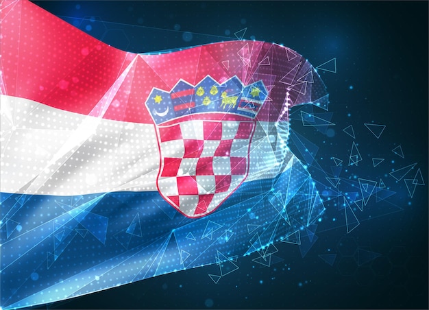 Croatia, vector flag, virtual abstract 3D object from triangular polygons on a blue background