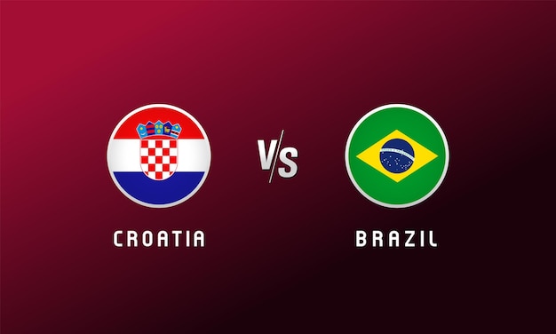 クロアチア対ブラジルの国旗は丸いエンブレムです。クロアチアとブラジルの国旗とサッカーの背景