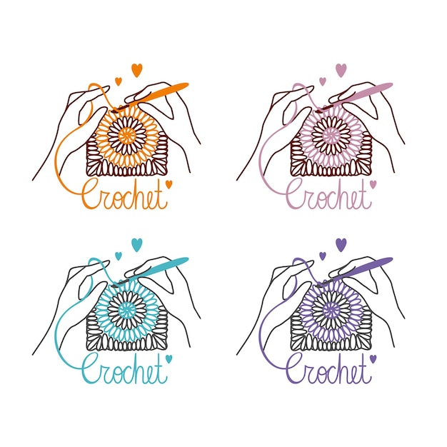 Vector crochet my favorite hobby grandma's square pattern logo in different colors variants vector