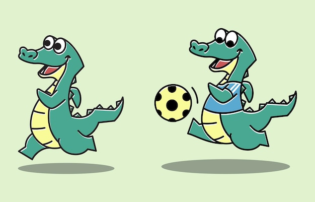 Crocodile Alligator Football Run Sport Funny Cute Character Cartoon Mascot