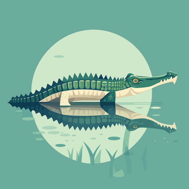 Crocodile animal on the water with the moon in the background