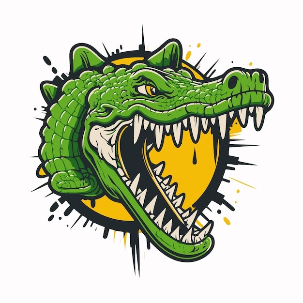 Illustrazione di vettore del distintivo del fumetto della mascotte di logo del carattere del coccodrillo