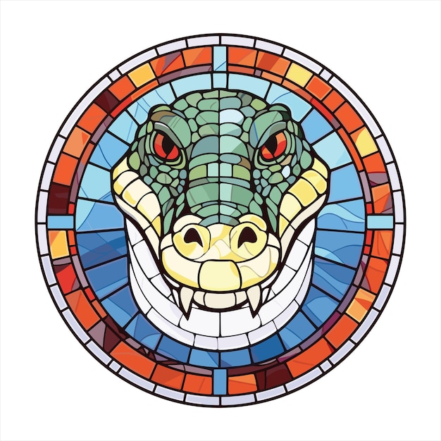 Vector crocodile colorful watercolor stained glass cartoon kawaii clipart animal pet illustration