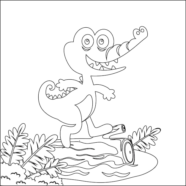 Crocodile coloring pages with line art design hand drawing sketch vector illustration for adult and kids coloring book