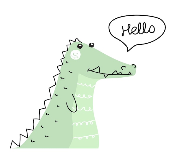 Crocodile Doodle Happy текстовый слоган Африканская иллюстрация животных для плакатной ткани текстильного питомника