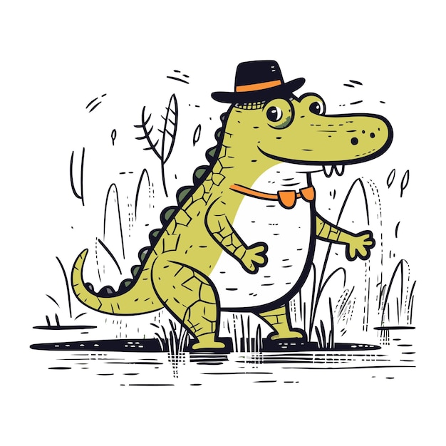 Vettore coccodrillo con un cappello illustrazione vettoriale di un coccodrillo