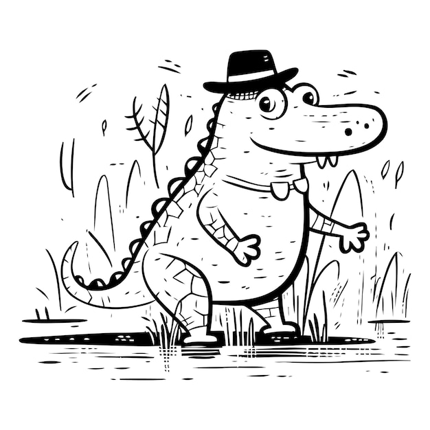 Vector crocodile in a hat vector illustration of a crocodile