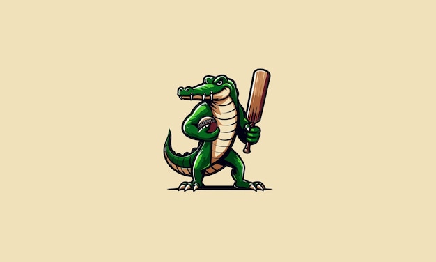 Крокодил держит палку бас-болла вектор логотип дизайна