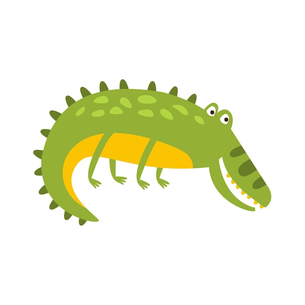 Crocodile laying on the side flat cartoon green friendly\
reptile animal character drawing