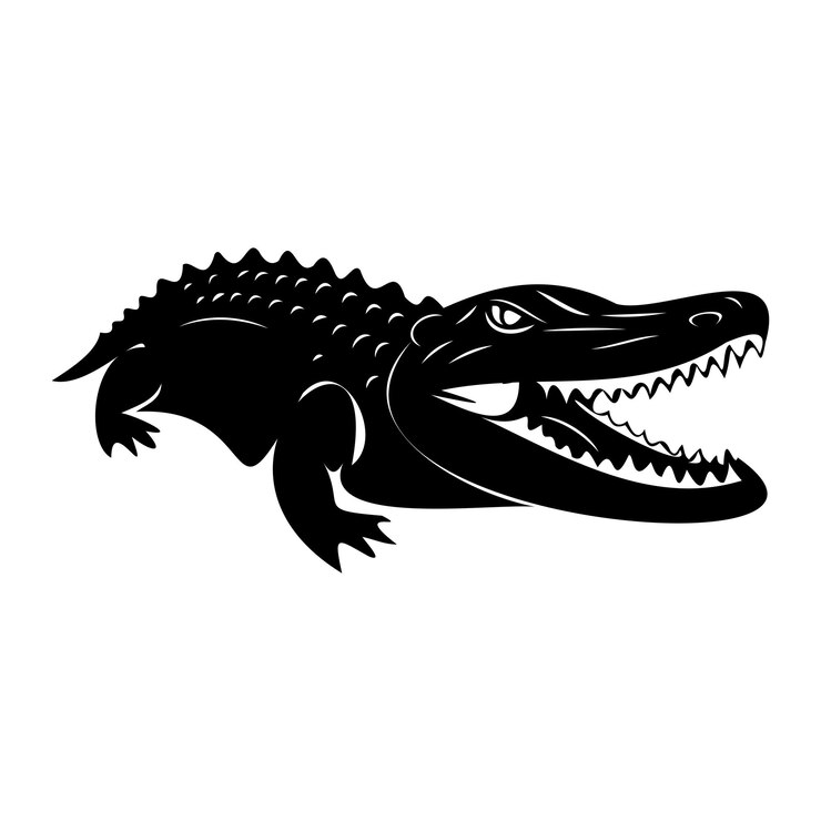 Vector crocodile line icon nile reptile mouth tail skin alligator teeth predator animal black vector icons on a white background for business