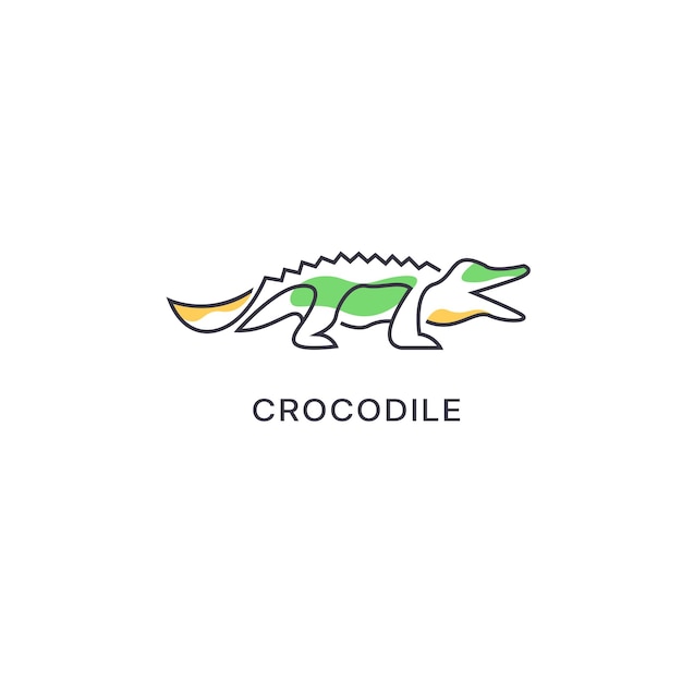 Concetto di arte della linea di contorno del modello di progettazione del logo del coccodrillo