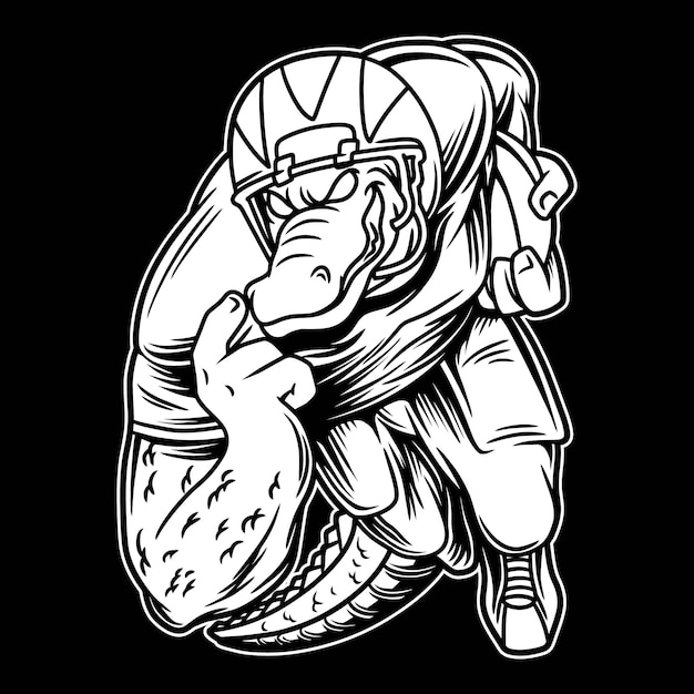 Crocodile Mascot American Football Black and White Illustration