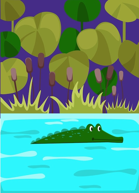 Vector crocodile in the river jungle