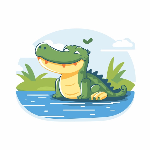 Vector crocodile on the river vector illustration in flat style
