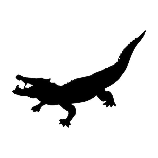 Коллекция силуэтов крокодилов изолирована черным на белом фоне векторной иллюстрацией
