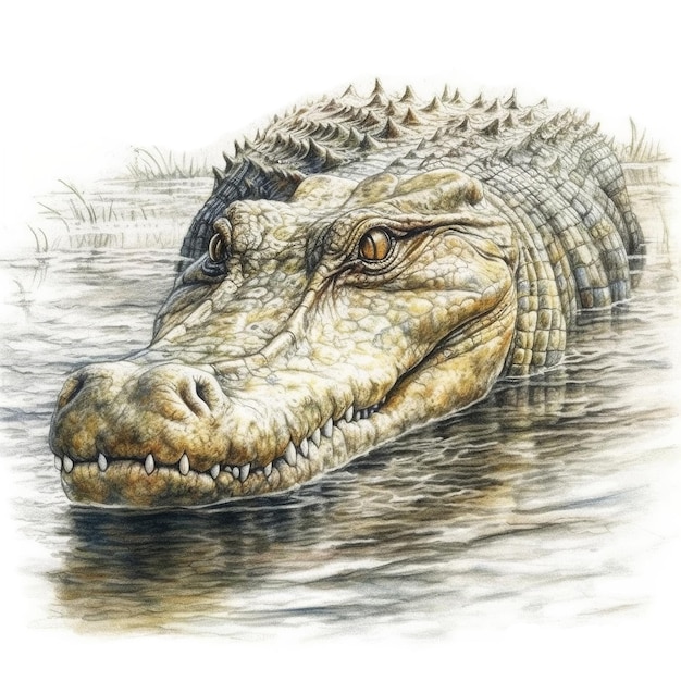 Vector crocodile soaking in water watercolor