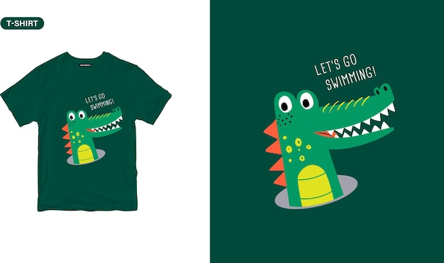 Vector crocodile vector drawing with typo for graphic tee print