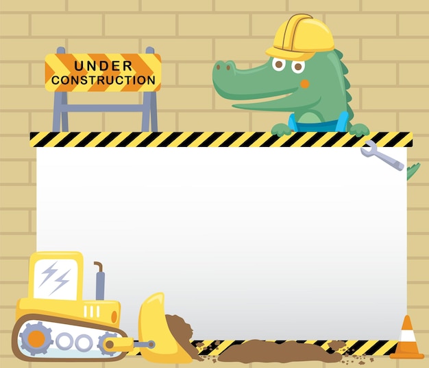 Vector of crocodile with construction element cartoon on card template