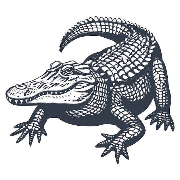 Vector crocodile woodcut style drawing vector illustration