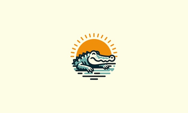 Crocodiles are sunbathing on the beach vector logo design