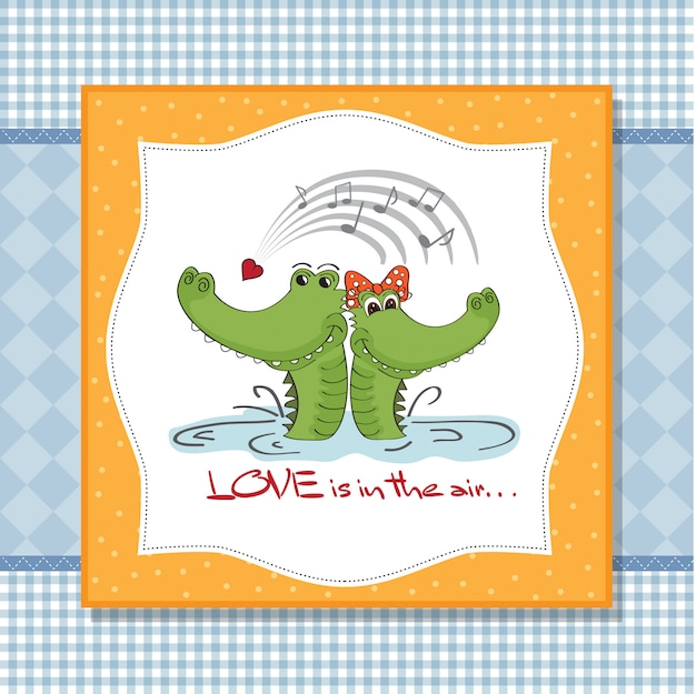 Crocodiles in love.Valentine's day card