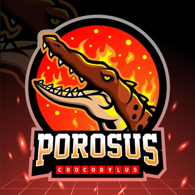 Crocodylus porosus mascotte. design del logo esport