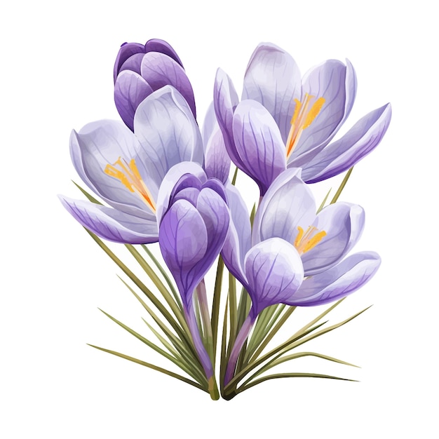 Vector crocus flower watercolor vector clipart white background